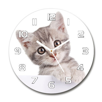 Wanduhr glas rund Graue Katze