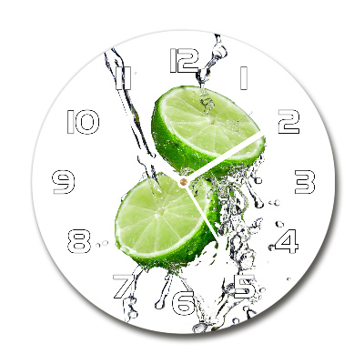 Wanduhr glas rund Limetten und Wasser