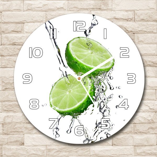 Wanduhr glas rund Limetten und Wasser