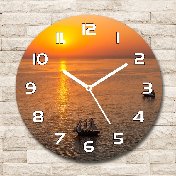 Wanduhr rund Sonnenuntergang am Meer