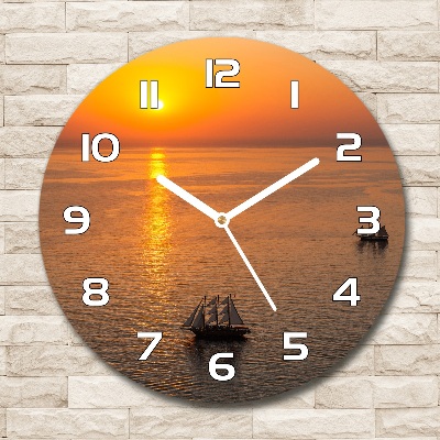 Wanduhr rund Sonnenuntergang am Meer