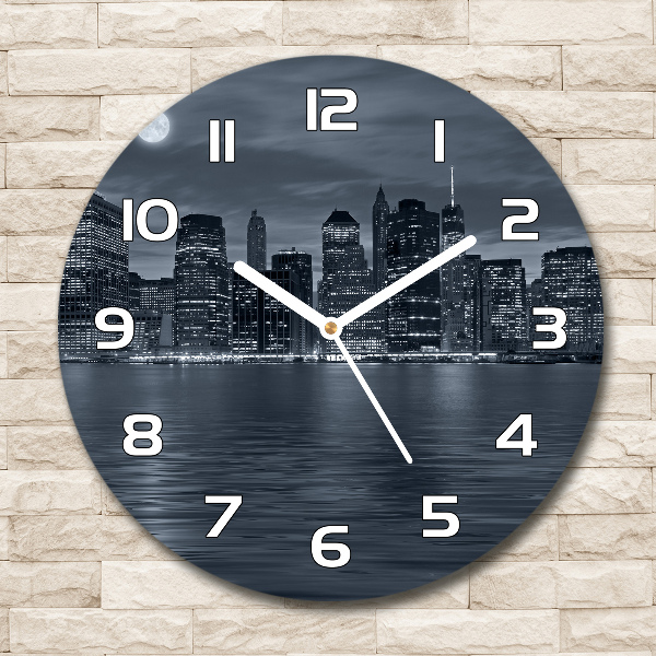 Wanduhr glas rund New York bei Nacht