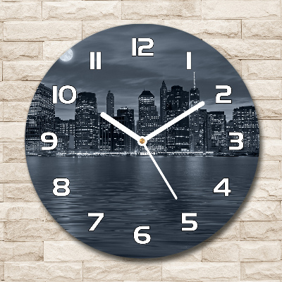 Wanduhr glas rund New York bei Nacht