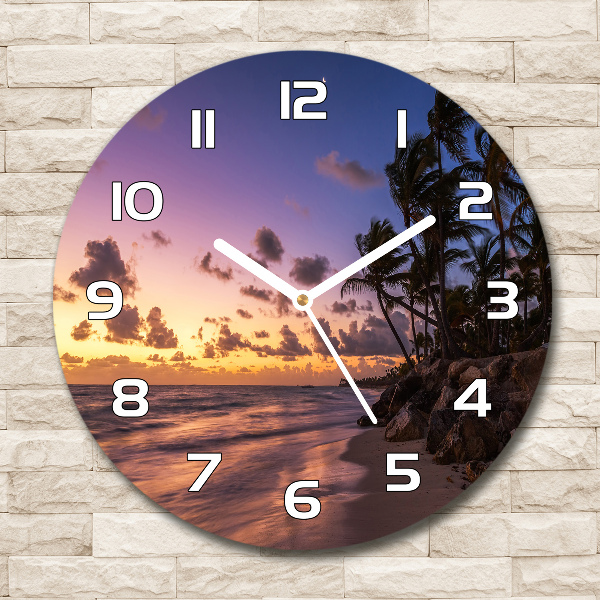 Wanduhr rund Sonnenuntergang am Strand