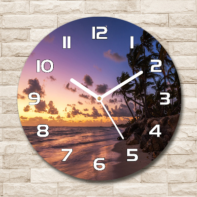 Wanduhr rund Sonnenuntergang am Strand