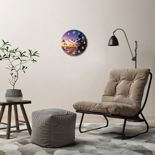 Wanduhr rund Sonnenuntergang am Strand