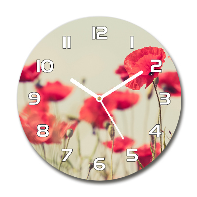 Wanduhr glas rund Feldmohn