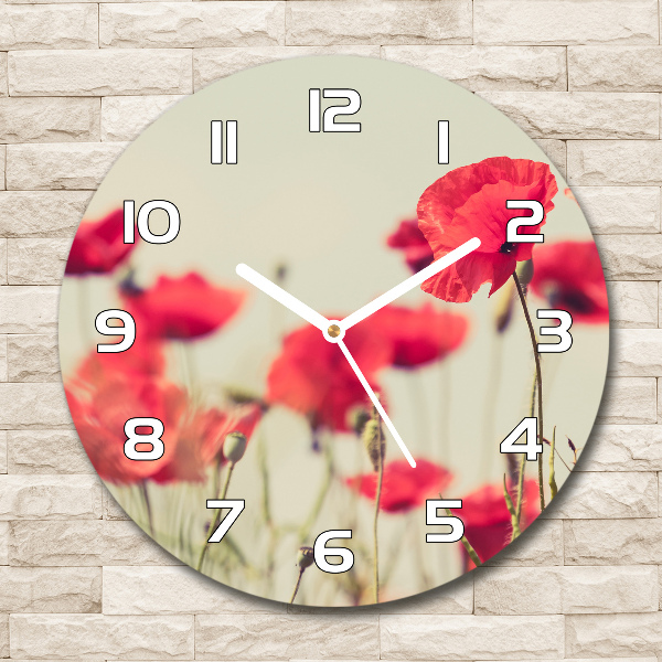 Wanduhr glas rund Feldmohn