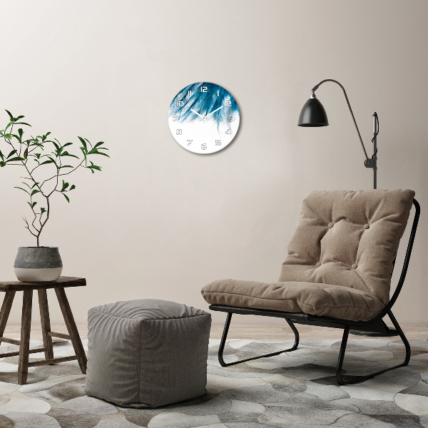 Wanduhr glas rund Blaue Federn