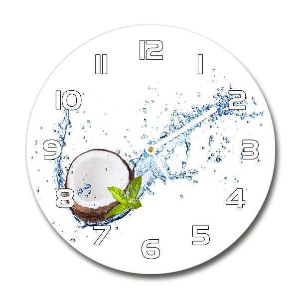 Wanduhr glas rund Kokosnuss und Wasser
