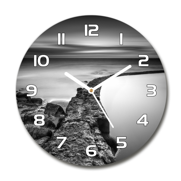 Wanduhr glas rund Felsiger Strand