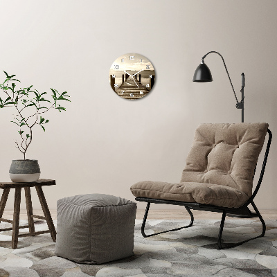 Wanduhr glas rund Holzsteg