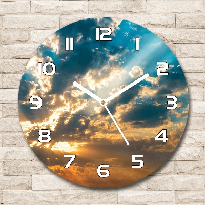 Wanduhr glas rund Sonnenuntergangshimmel