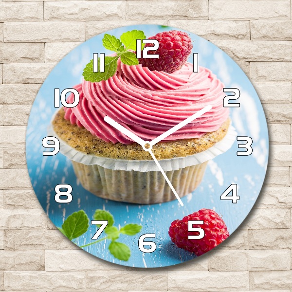 Wanduhr glas rund Himbeer-Cupcake