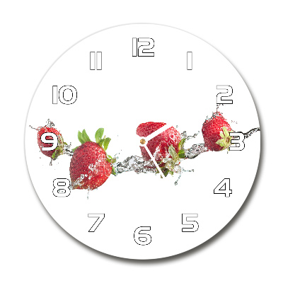 Wanduhr glas rund Erdbeeren und Wasser