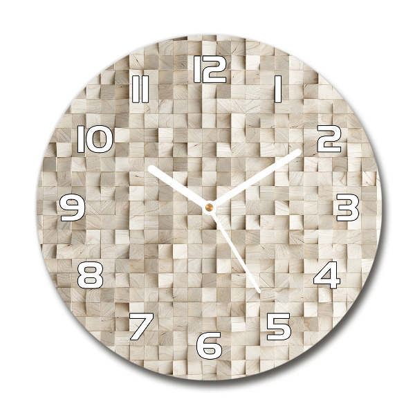 Wanduhr glas rund Holzwürfel