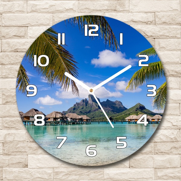 Wanduhr glas rund Palmen in Bora Bora