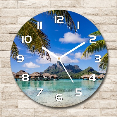 Wanduhr glas rund Palmen in Bora Bora
