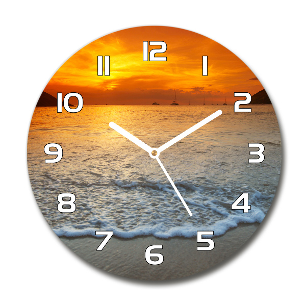 Wanduhr glas rund Sonnenuntergang am Meer