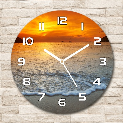 Wanduhr glas rund Sonnenuntergang am Meer