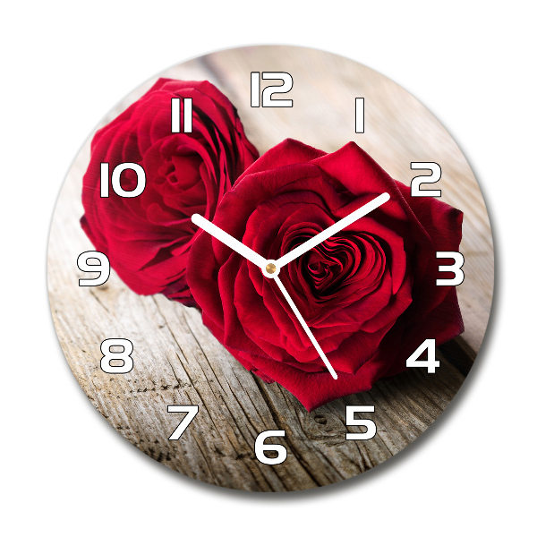 Wanduhr glas rund Rosen auf Holz