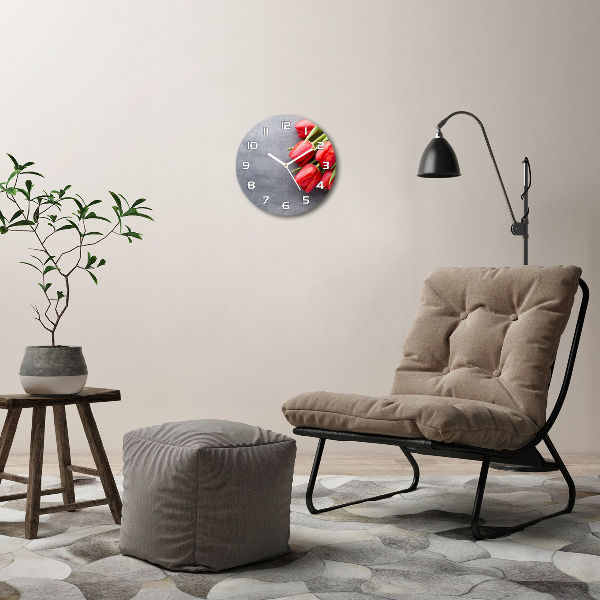 Wanduhr rund Rote Tulpen