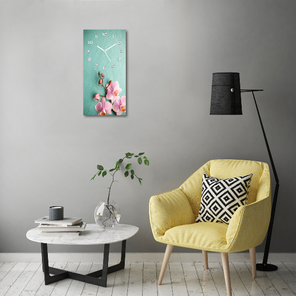 Wanduhr aus glas Rosa Orchidee