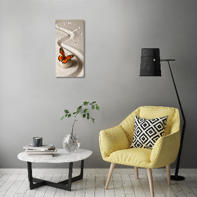 Wanduhr aus glas Zen-Stein und Schmetterling