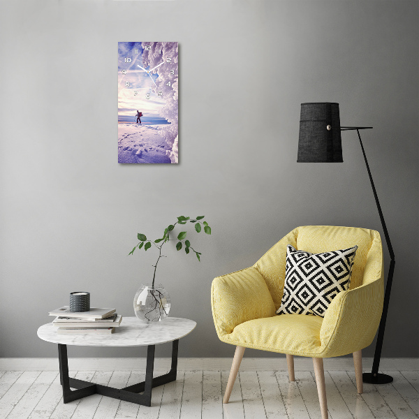 Wanduhr aus glas Skifahrer