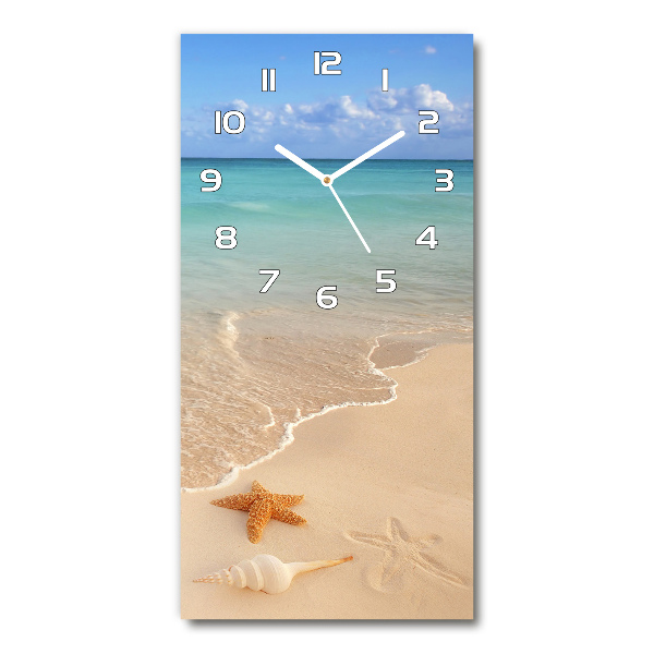 Wanduhr aus glas Seesterne am Strand