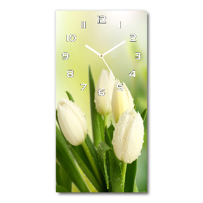 Wanduhr aus glas Weiße Tulpen