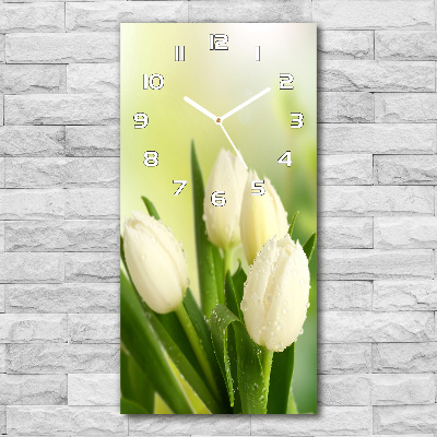 Wanduhr aus glas Weiße Tulpen