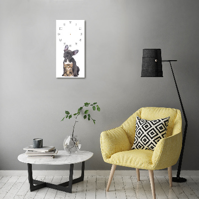 Wanduhr aus glas Hund und Katze