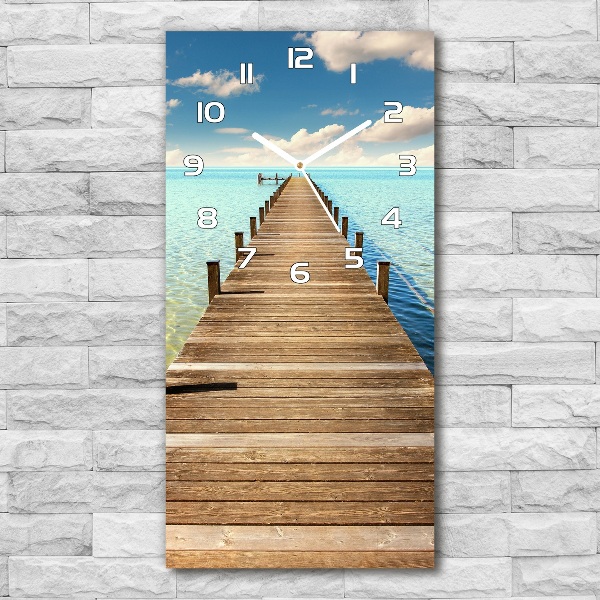 Wanduhr aus glas Holzsteg