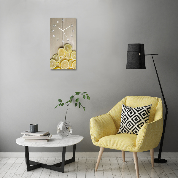 Wanduhr aus glas Zitronen auf Holz