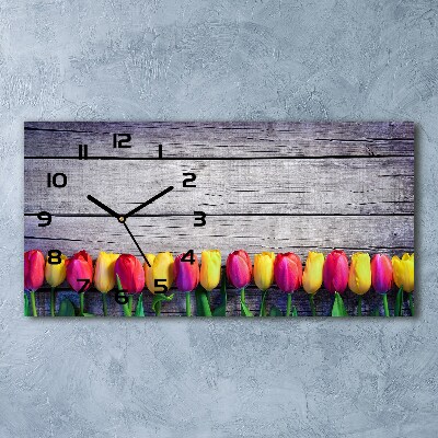 Horizontale Uhr Tulpen auf Holz