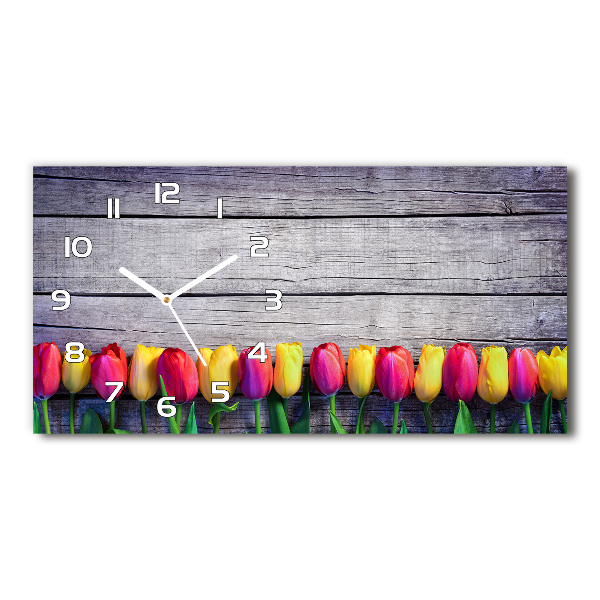 Horizontale Uhr Tulpen auf Holz