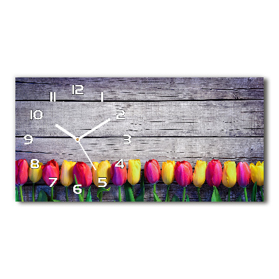 Horizontale Uhr Tulpen auf Holz