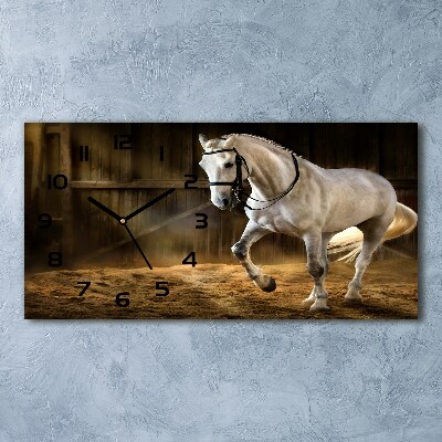 Glasuhr Weißes Pferd im Stall