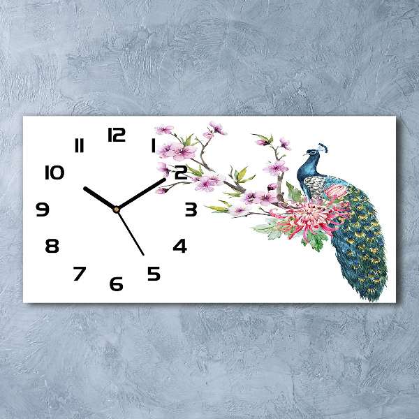 Moderne wanduhr Pfau und Blumen