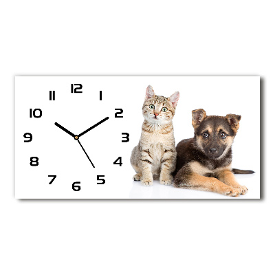 Horizontale Uhr Hund und Katze