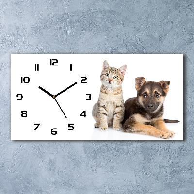 Horizontale Uhr Hund und Katze