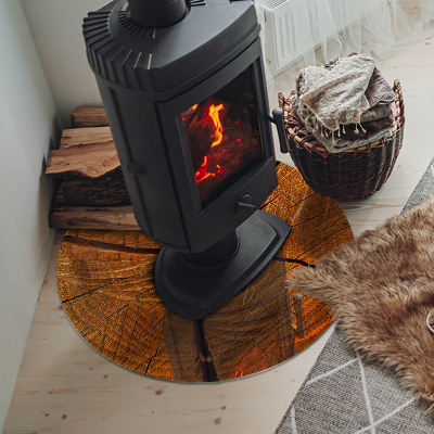 Runde Glasplatte für Kaminofen Holz im Querschnitt mit natürlicher Maserung