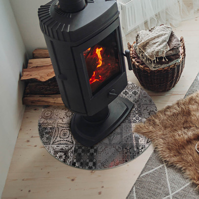 Runde Glasbodenplatte Kamin Geflieste dekorative Muster