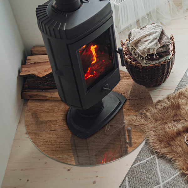 Runde Funkenschutzplatte aus Glas Holzinspiriertes Muster