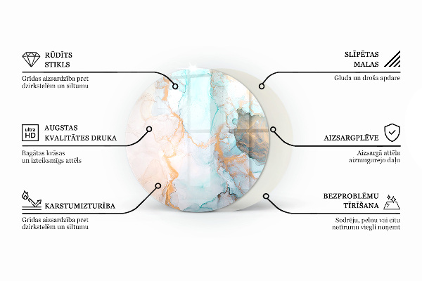 Runde Funkenschutzplatte aus Glas Marmorakzente mit feiner Maserung