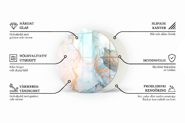 Runde Funkenschutzplatte aus Glas Marmorakzente mit feiner Maserung