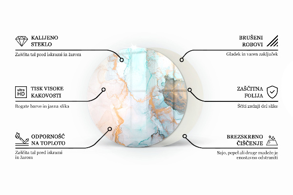 Runde Funkenschutzplatte aus Glas Marmorakzente mit feiner Maserung