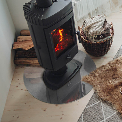 Runde Glasplatte für Kaminofen Betonkonstruktion mit Wirkung