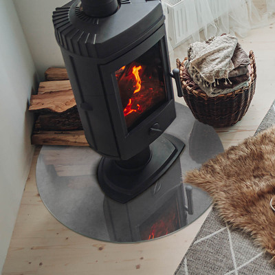 Runde Glasplatte für Kaminofen Betonkonstruktion mit Wirkung